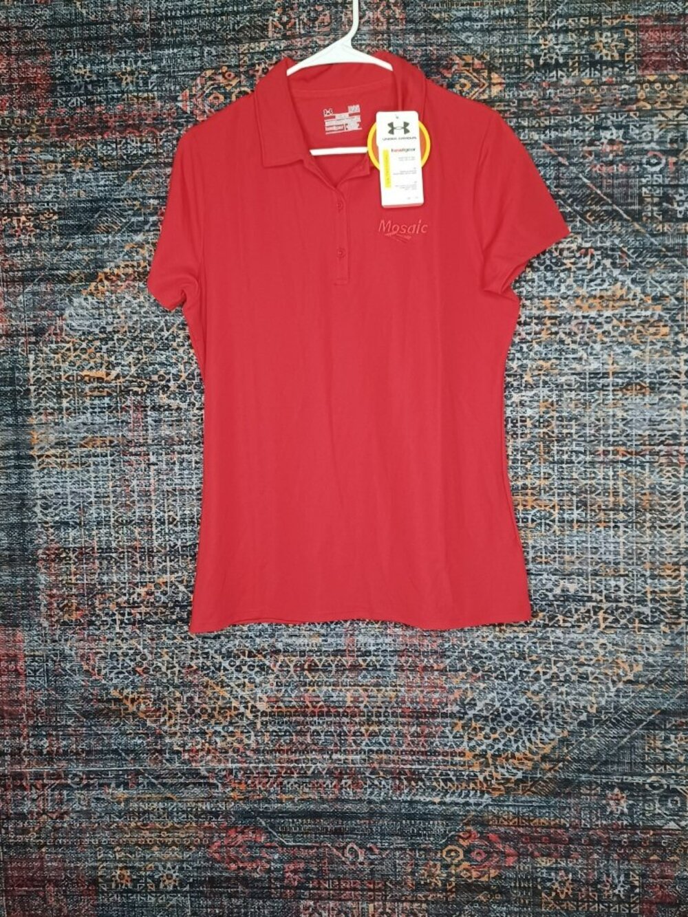 Under Armour women solid red Mosaic semi fitted heatgear golf polo lot L NWT (2)